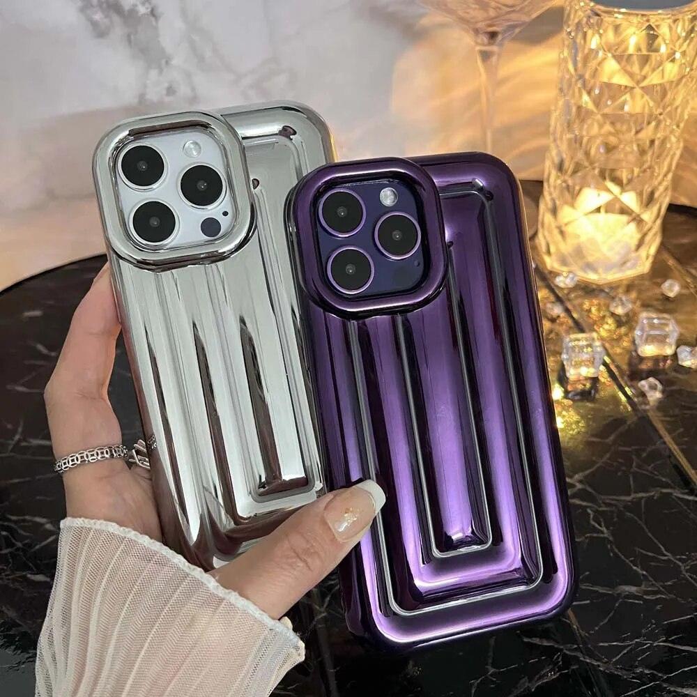 Electroplated 3D Stripe Soft Case for iPhone 14 13 12 Pro Max 11 14Plus Shell Shockproof Luggage Box Air-Bags Glossy Cover Funda - Touchy Style