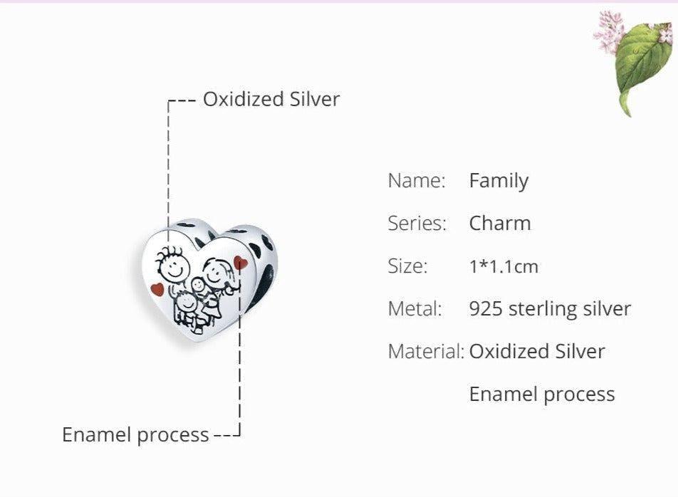 Family Heart Shape 925 Sterling Silver Pendant Charm Jewelry PCJWOS25 Without Chain - Touchy Style