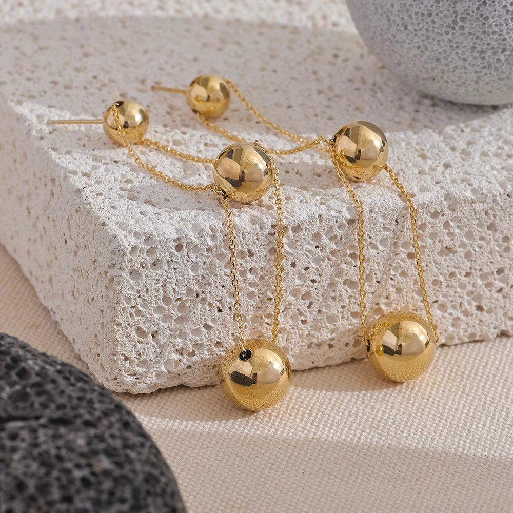 Fashion Double-Layer Metal Ball Long Earrings Charm Jewelry XYS0229 - Touchy Style