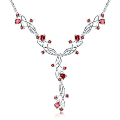 FB257 925 Sterling Silver Red Garnet Gemstone Necklace Charm Jewelry - Touchy Style