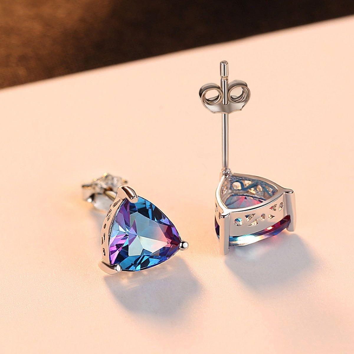 FB305 Irregular Purple Geometric 925 Sterling Silver Earrings Charm Jewelry - Touchy Style