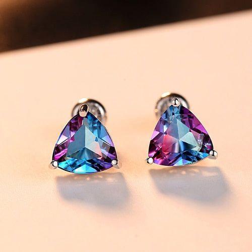 FB305 Irregular Purple Geometric 925 Sterling Silver Earrings Charm Jewelry - Touchy Style