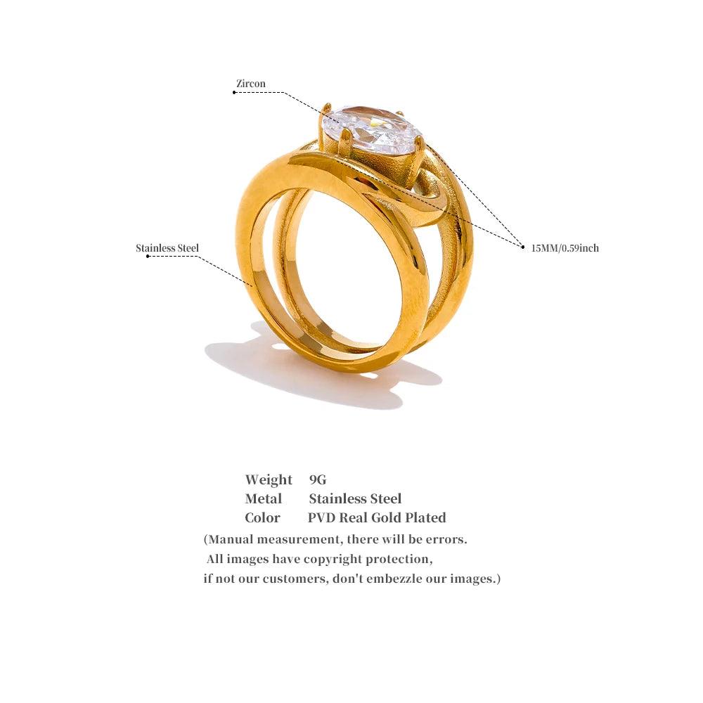 Finger Ring Charm Jewelry - Shiny AAA, Cubic Zirconia, Stainless Steel - YH3693A - Touchy Style