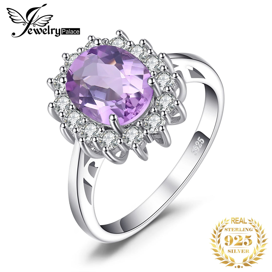 Finger Rings Charm Jewelry - Diana Amethyst Halo Ring in 925 Sterling Silver - TSJ70 - Touchy Style