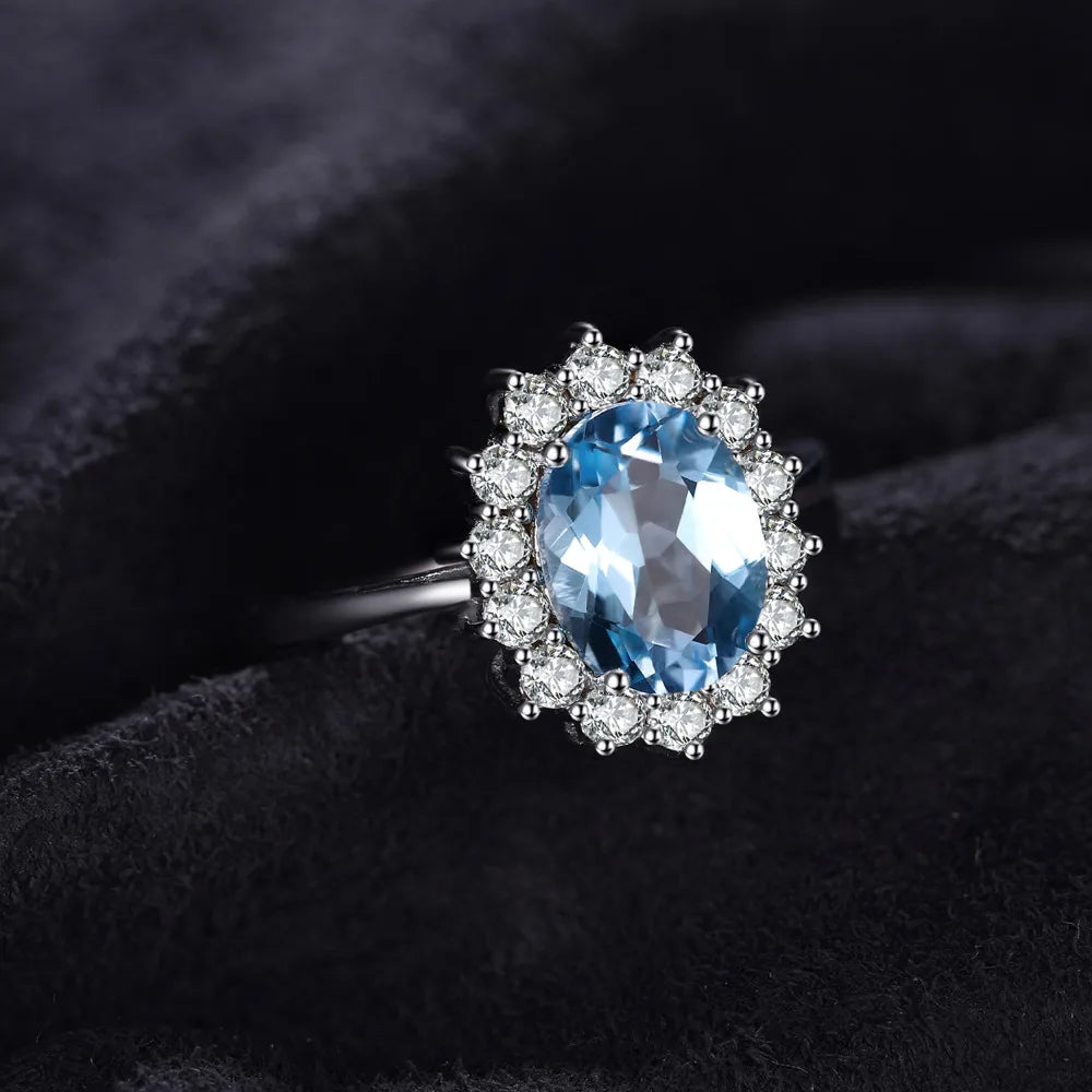 Finger Rings Charm Jewelry - Natural Blue Topaz in 925 Sterling Silver - TSJ71 - Touchy Style