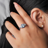 Finger Rings Charm Jewelry - Sky Blue Topaz Halo Ring in 925 Sterling Silver - 18022R - Touchy Style