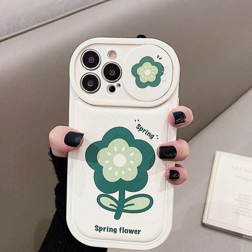 Flower Push Pull Camera Lens Protective Cute Phone Cases For iPhone 14 Pro Max 13 12 11 Pro Max - Touchy Style