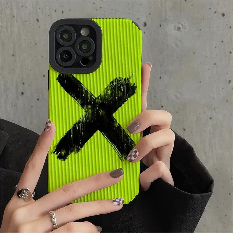 Fluorescence Green Cute Phone Case - Simple X Graffiti - For iPhone 15, 14, 13, 12, 11, Pro Max, Mini, X, XR, XS, 7, 8 Plus, SE - Touchy Style