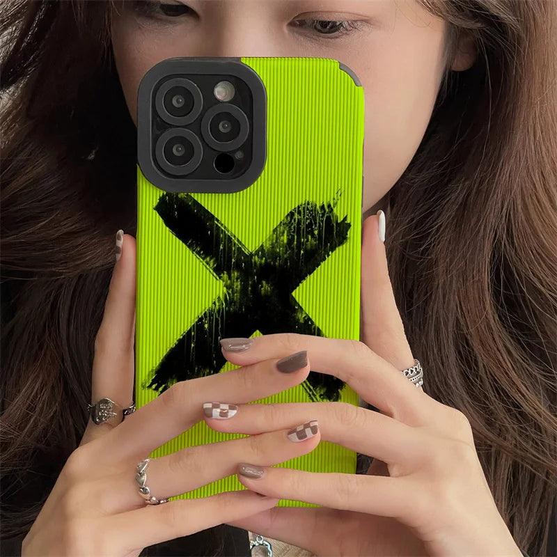 Fluorescence Green Cute Phone Case - Simple X Graffiti - For iPhone 15, 14, 13, 12, 11, Pro Max, Mini, X, XR, XS, 7, 8 Plus, SE - Touchy Style