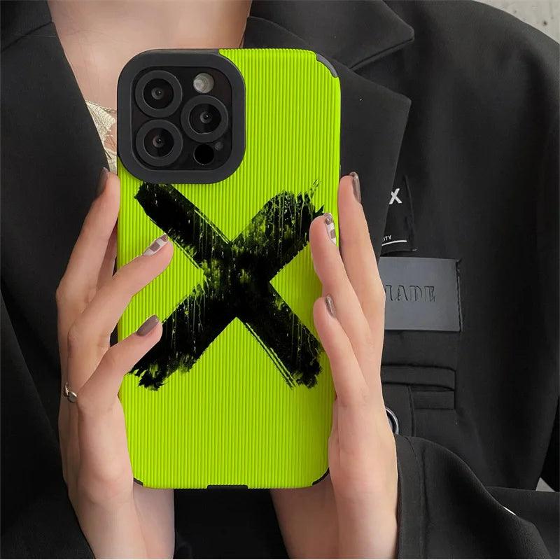 Fluorescence Green Cute Phone Case - Simple X Graffiti - For iPhone 15, 14, 13, 12, 11, Pro Max, Mini, X, XR, XS, 7, 8 Plus, SE - Touchy Style