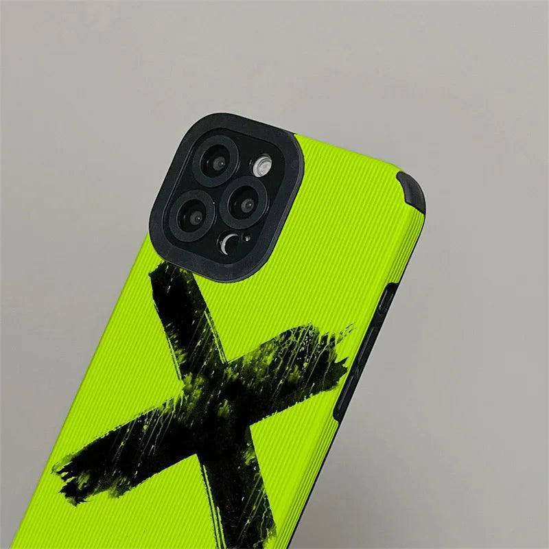 Fluorescence Green Cute Phone Case - Simple X Graffiti - For iPhone 15, 14, 13, 12, 11, Pro Max, Mini, X, XR, XS, 7, 8 Plus, SE - Touchy Style