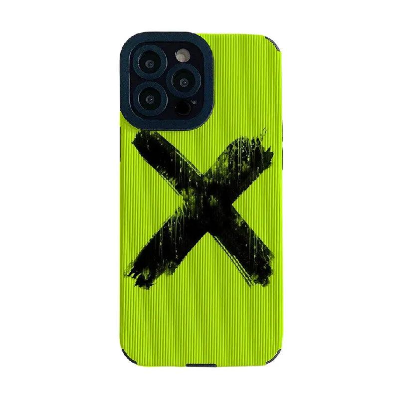 Fluorescence Green Cute Phone Case - Simple X Graffiti - For iPhone 15, 14, 13, 12, 11, Pro Max, Mini, X, XR, XS, 7, 8 Plus, SE - Touchy Style