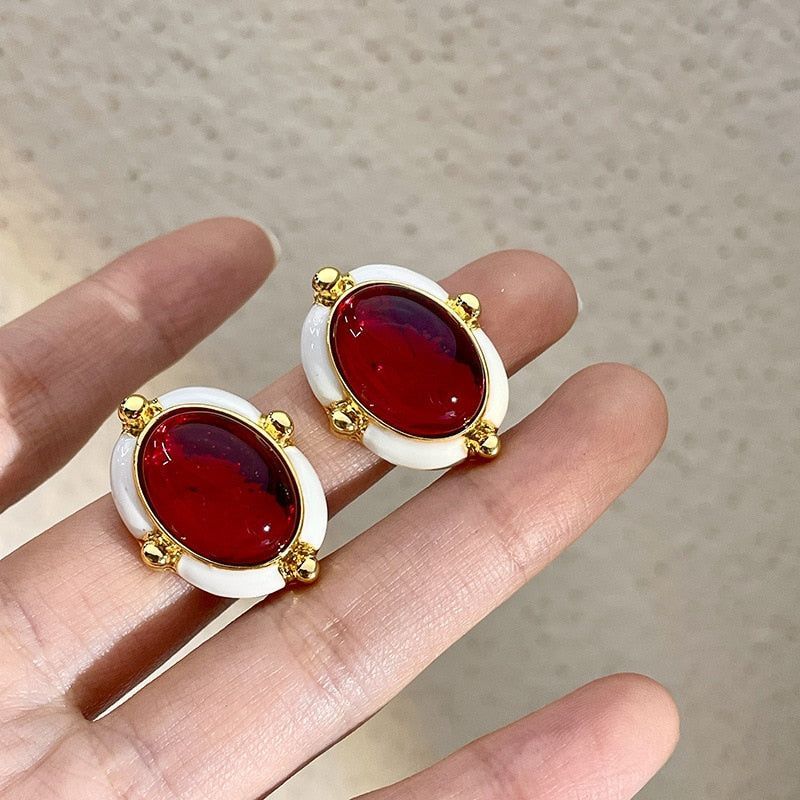 French Retro Big Red Stud Earrings: Charm Jewelry WB215 - Touchy Style