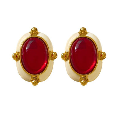 French Retro Big Red Stud Earrings: Charm Jewelry WB215 - Touchy Style