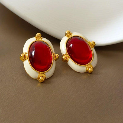 French Retro Big Red Stud Earrings: Charm Jewelry WB215 - Touchy Style