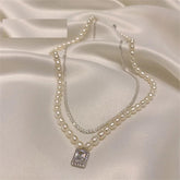 Freshwater Square Pearl Multilayer Necklace Charm Jewelry YSS0411 - Touchy Style .