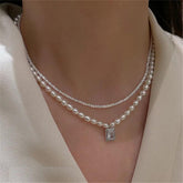 Freshwater Square Pearl Multilayer Necklace Charm Jewelry YSS0411 - Touchy Style .