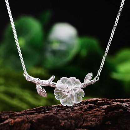 GC249 Flower in the Rain Necklace - 925 Sterling Silver Charm Jewelry - Touchy Style