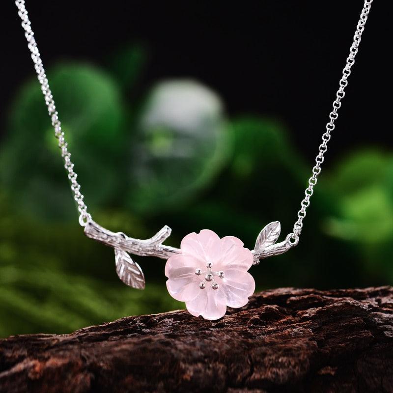 GC249 Flower in the Rain Necklace - 925 Sterling Silver Charm Jewelry - Touchy Style