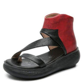 Genuine Leather Heel Sandals - Women&