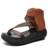 Genuine Leather Heel Sandals - Women&