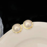 Geometric Circular Metal Charm Jewelry: RB308 Sweet Big Pearl Stud Earrings - Touchy Style .