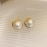 Geometric Circular Metal Charm Jewelry: RB308 Sweet Big Pearl Stud Earrings - Touchy Style .