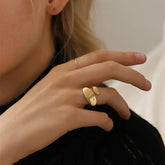 Geometric Golden Stainless Steel Opening Finger Rings Charm Jewelry XYS1149 - Touchy Style .