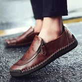 Geometric Loafers Leather Flats Brown Men&