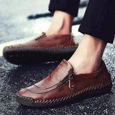 Geometric Loafers Leather Flats Brown Men&