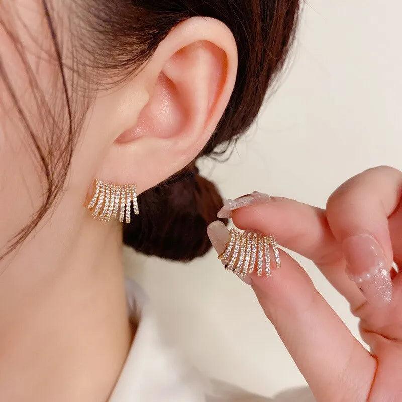 Novelty Diamond Gold Plated Korean Earrings For Women