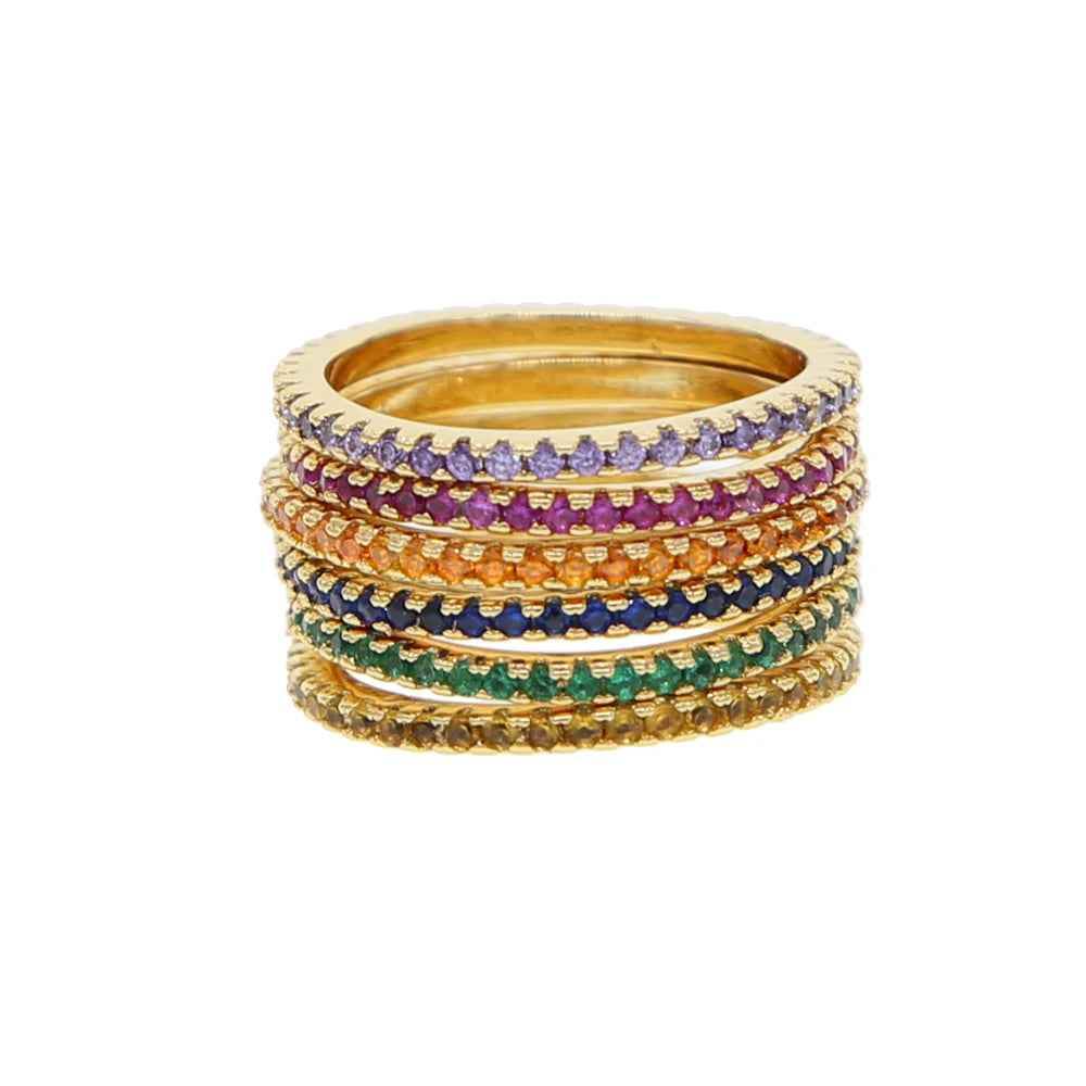 Gold Black Multi Color Rainbow Finger Ring Charm jewelry 