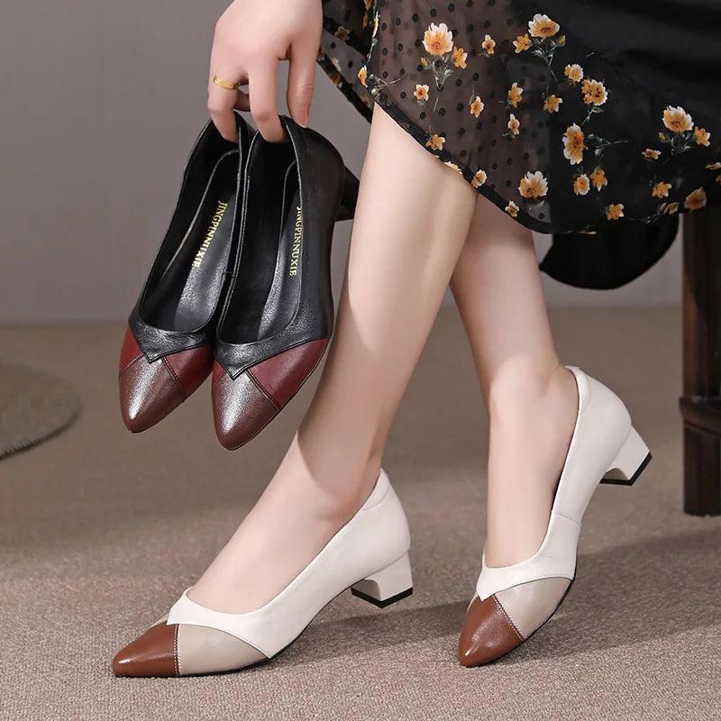 GQ238 Fashion Pumps - Mixed Colors Leather Heels Casual Shoes - Touchy Style