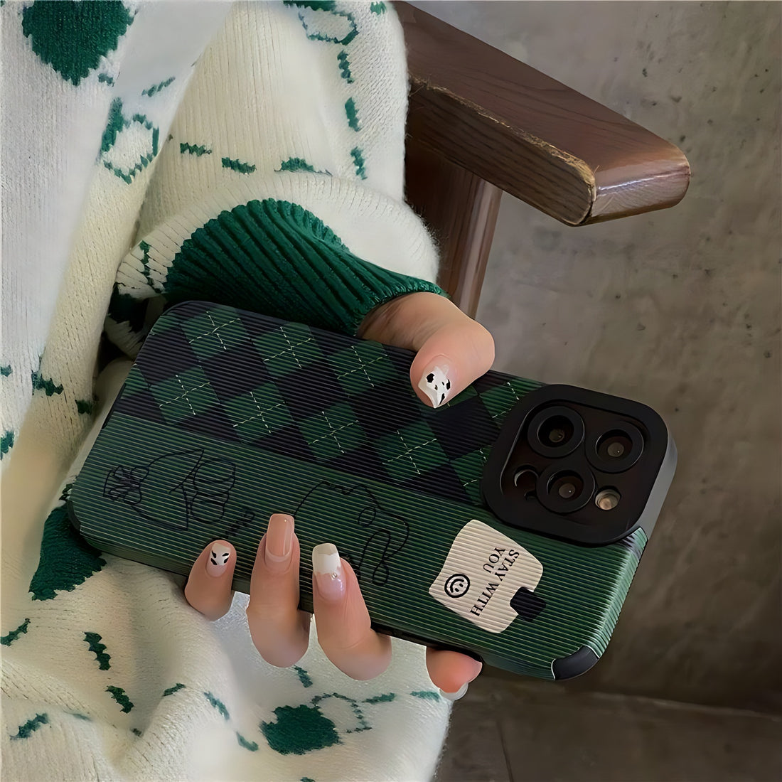 Green Diamond Grid Cute Phone Case for iPhone 6, 7, 8, SE 2022, 11, 12, 13, 14, Pro Max, Mini, XS Max, X, XR, and 8 Plus Cover - Touchy Style