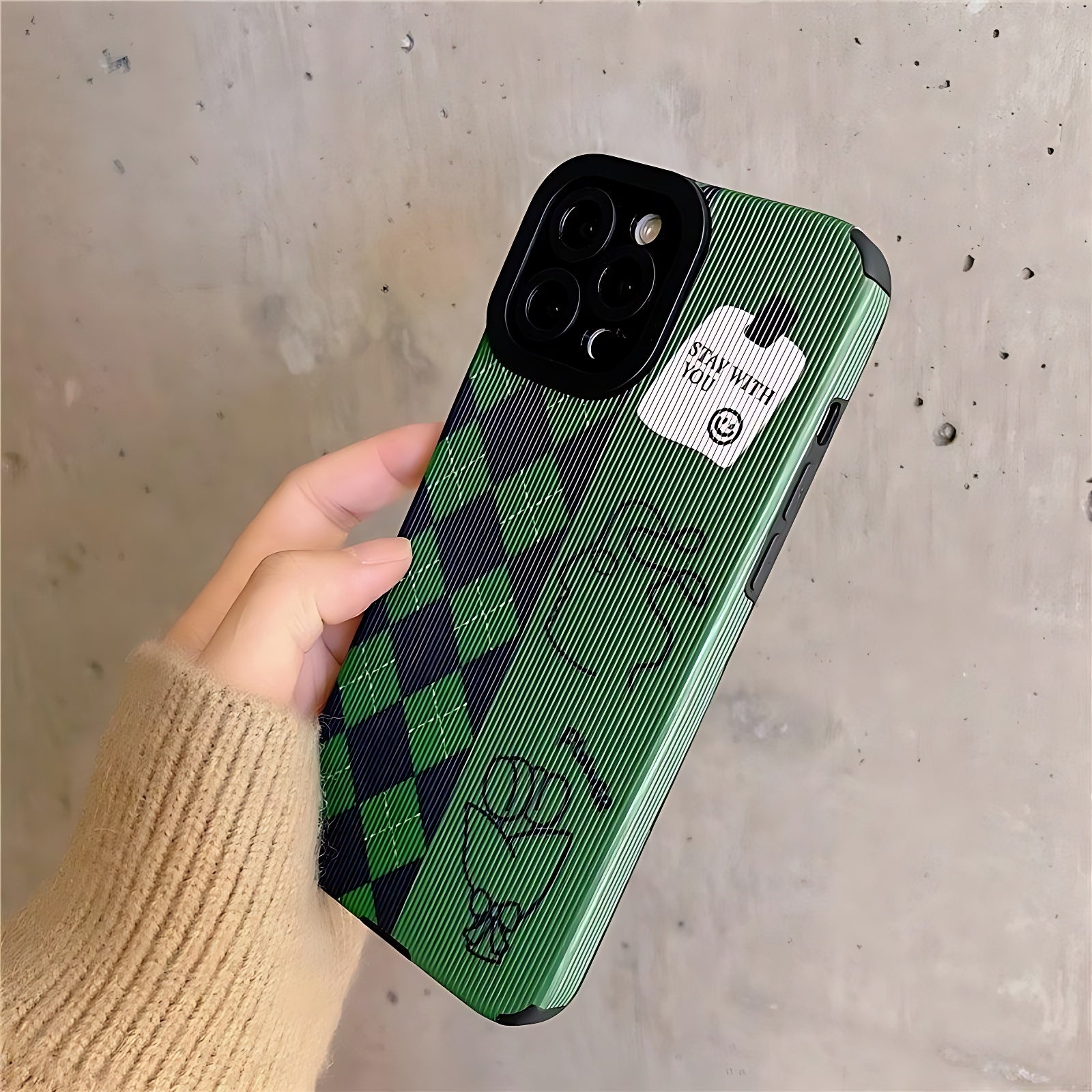 Green Diamond Grid Cute Phone Case for iPhone 6, 7, 8, SE 2022, 11, 12, 13, 14, Pro Max, Mini, XS Max, X, XR, and 8 Plus Cover - Touchy Style