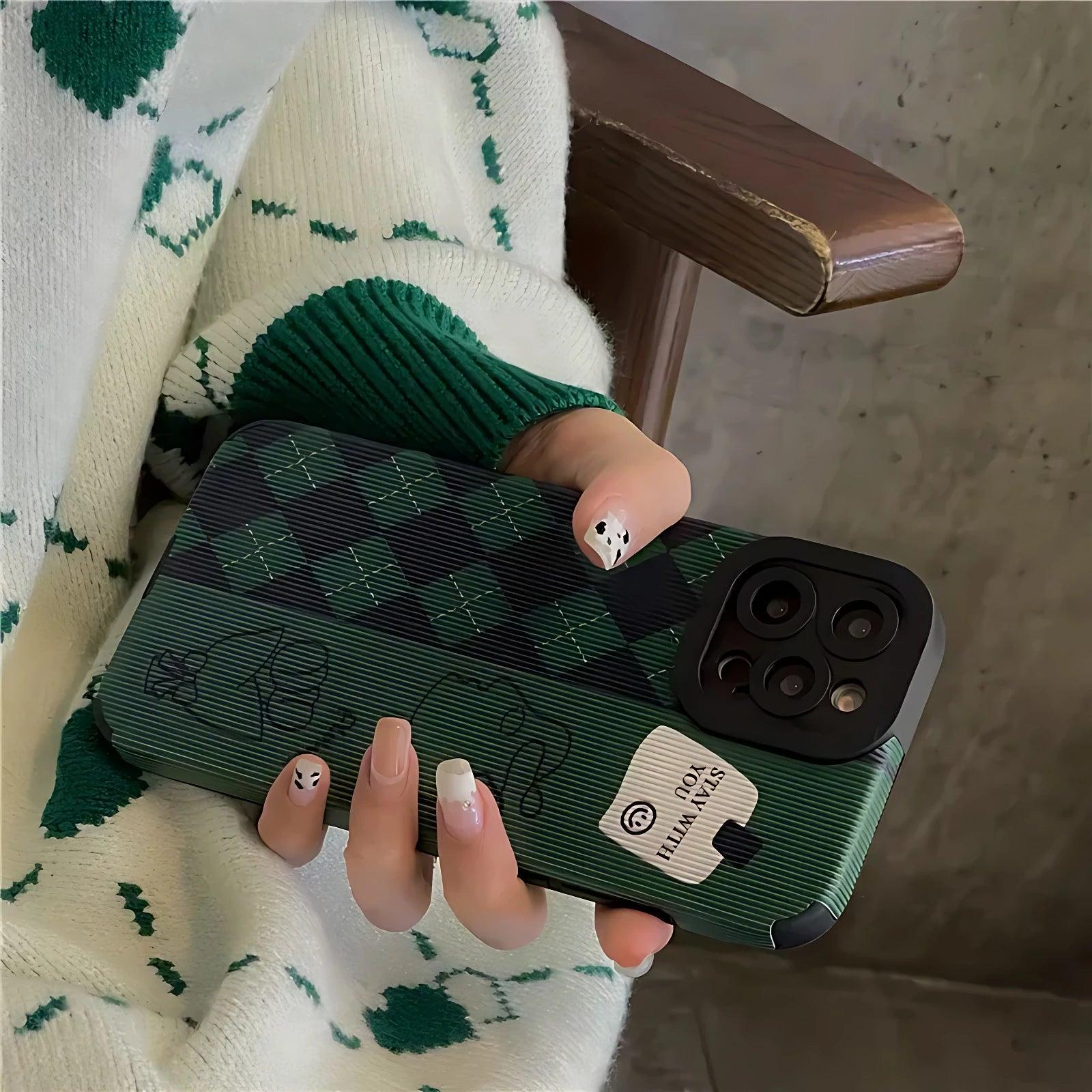 Green Diamond Grid Cute Phone Case for iPhone 6, 7, 8, SE 2022, 11, 12, 13, 14, Pro Max, Mini, XS Max, X, XR, and 8 Plus Cover - Touchy Style