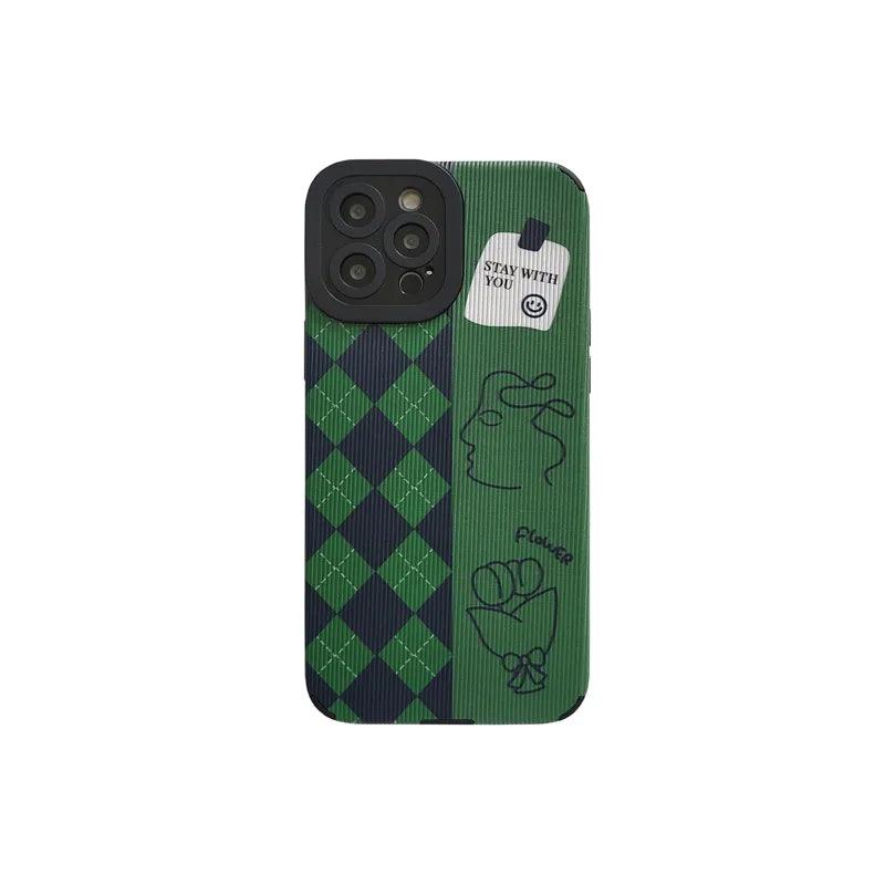 Green Diamond Grid Cute Phone Case for iPhone 6, 7, 8, SE 2022, 11, 12, 13, 14, Pro Max, Mini, XS Max, X, XR, and 8 Plus Cover - Touchy Style