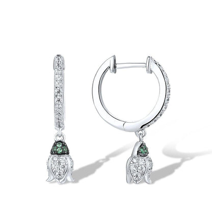 Green Spinel Flower Loop Earrings - 925 Sterling Silver Charm Jewelry (DZ1247) - Touchy Style