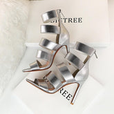 Fashion Stretch Sandals Thin Hollow High Heel Casual Shoes For women&