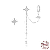 GZ233 - 925 Sterling Silver Asymmetric Star Drop Stud Earring Charm Jewelry - Touchy Style