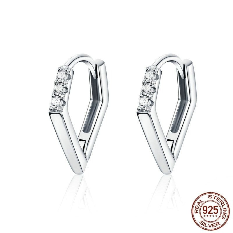 GZ249 - V Shape Hoop Earrings - 925 Sterling Silver Charm Jewelry - Touchy Style .