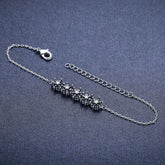 GZ314 - Silver Color Bracelet with Black Flowers - Charm Jewelry - Touchy Style .