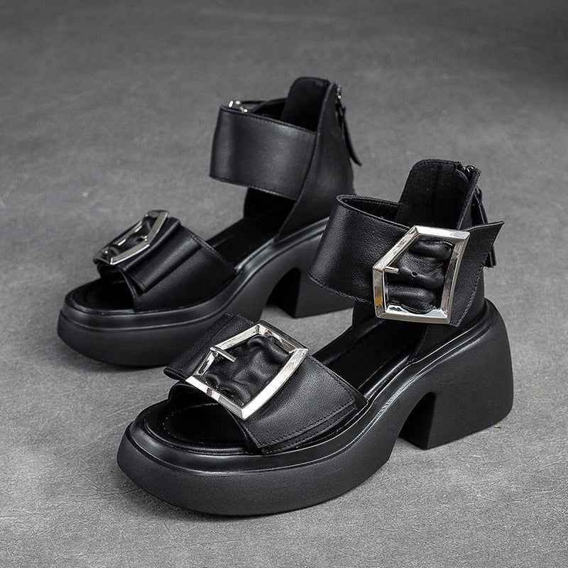 Chunky buckle outlet heels