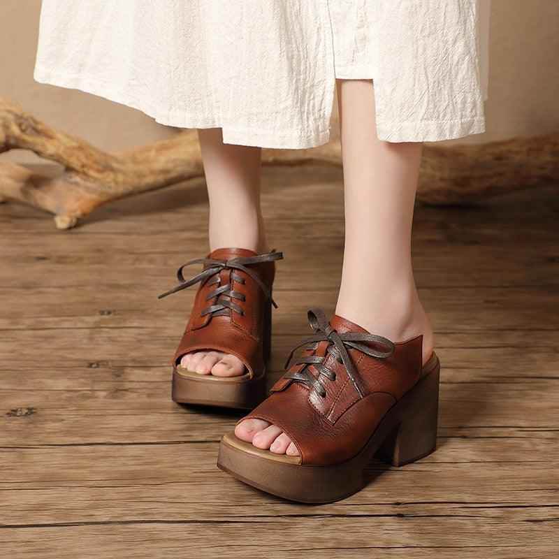 Free People Womens Farrah Platform Clog factory Heel Brown Leather Lace Up Ultra High 10