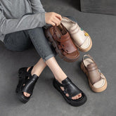 Handmade Leather Wedges Sandals - Women&