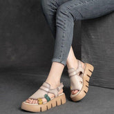 Handmade Leather Wedges Sandals - Women&