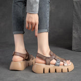 Handmade Leather Wedges Sandals - Women&