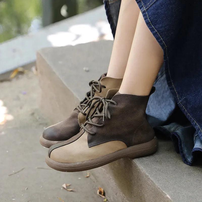 Handmade Soft Leather Ankle Boots Flats for Women - TF121 Casual Shoes - Touchy Style