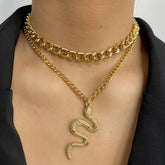 Hip Hop Gold Color Multilayer Snake Pattern Pendant Necklaces Charm Jewelry KOS0344 - Touchy Style .