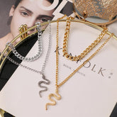 Hip Hop Gold Color Multilayer Snake Pattern Pendant Necklaces Charm Jewelry KOS0344 - Touchy Style .